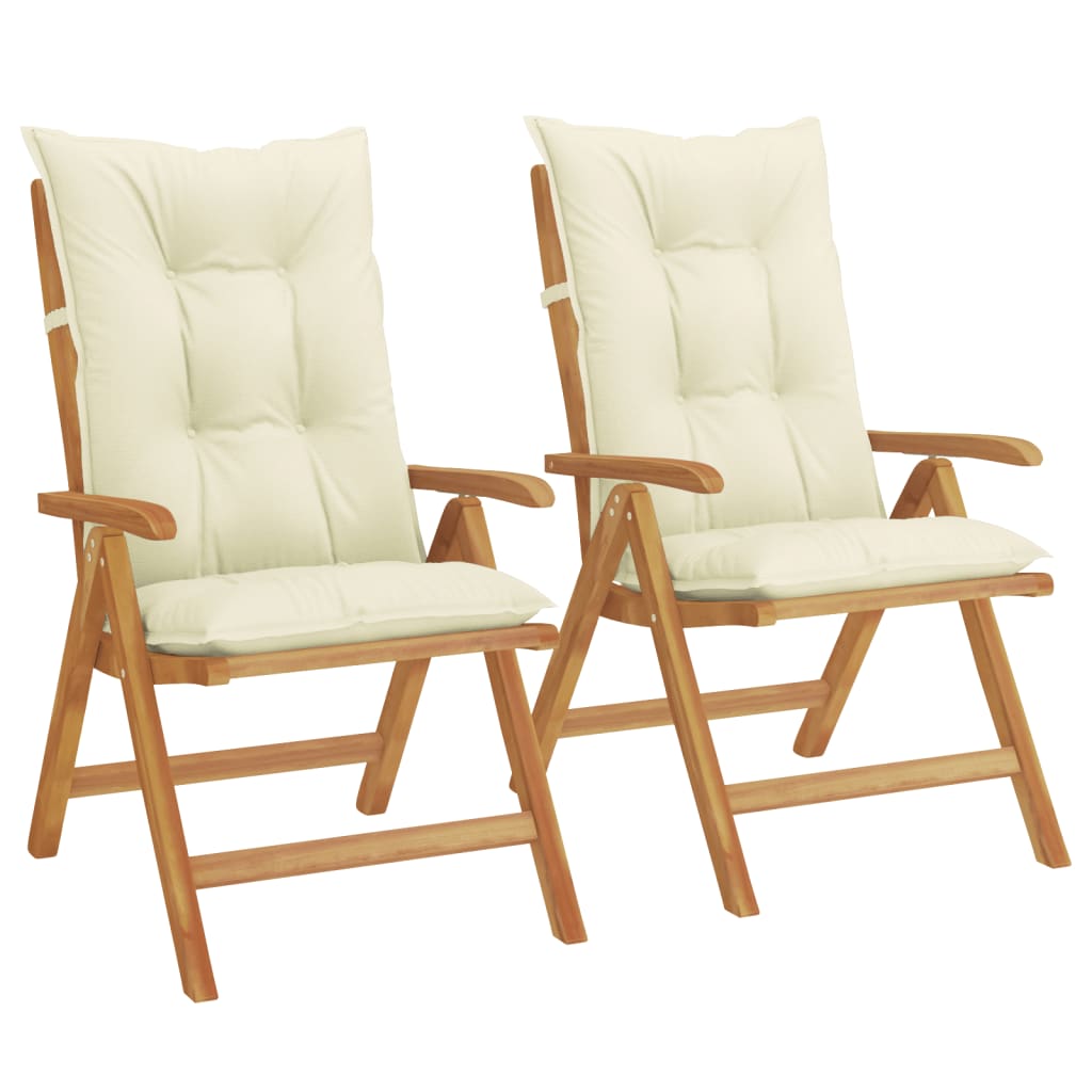 Chaises de jardin inclinables 2pcs et coussins bois massif teck