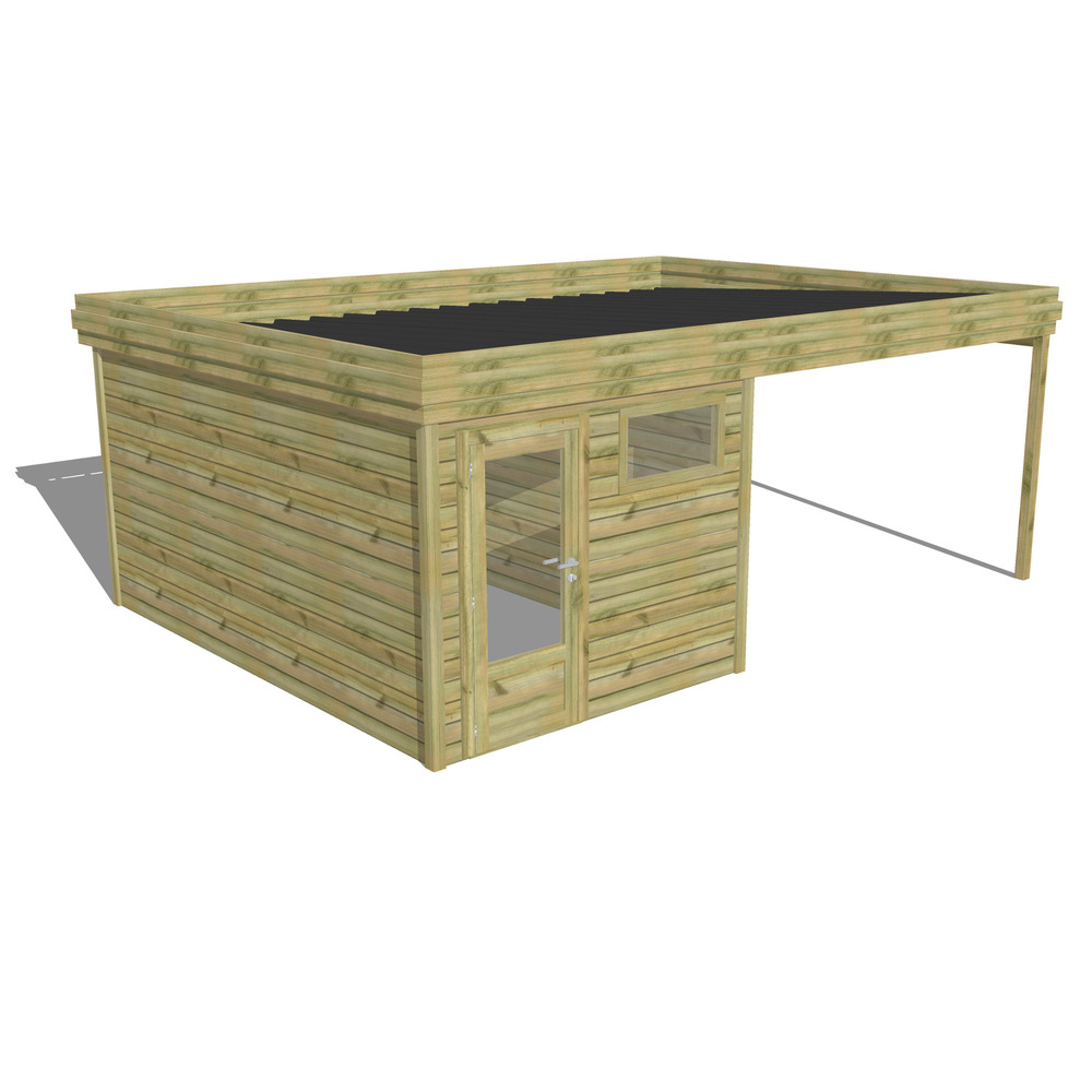 Abri de jardin bois pin traité autoclave 27mm - 6,14x4,34m / 27m2 - bac acier - abri français