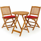Ensemble de table et chaises pliable avec 2 chaises et 1 table ronde en bois d’acacia pour intérieur et extérieur naturel+rou