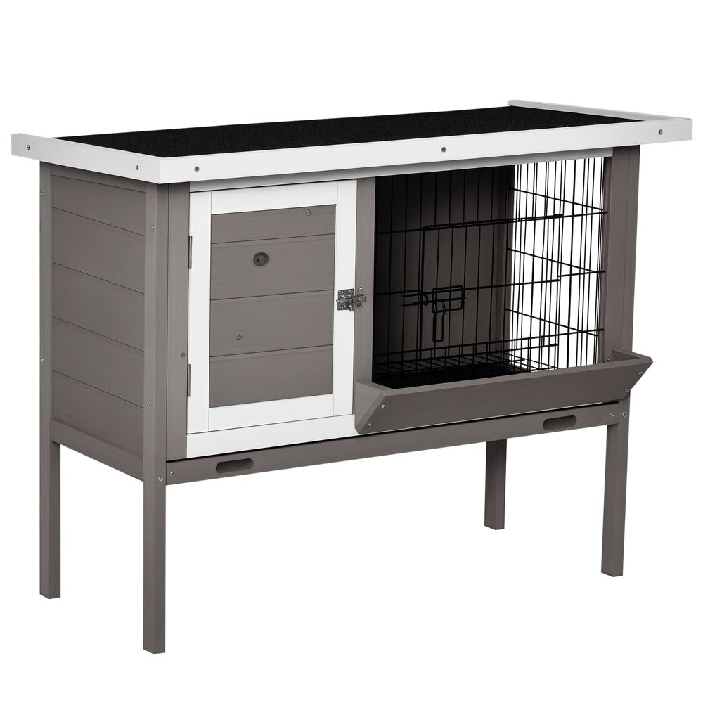 Clapier extérieur sur pieds en bois pour lapin toit bitumé mangeoire intégrée 91cm gris
