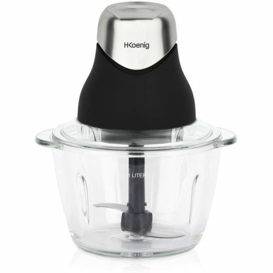 Mini hachoir électrique 320 w - bol verre 1 l - lames en inox - noir mat et chrome