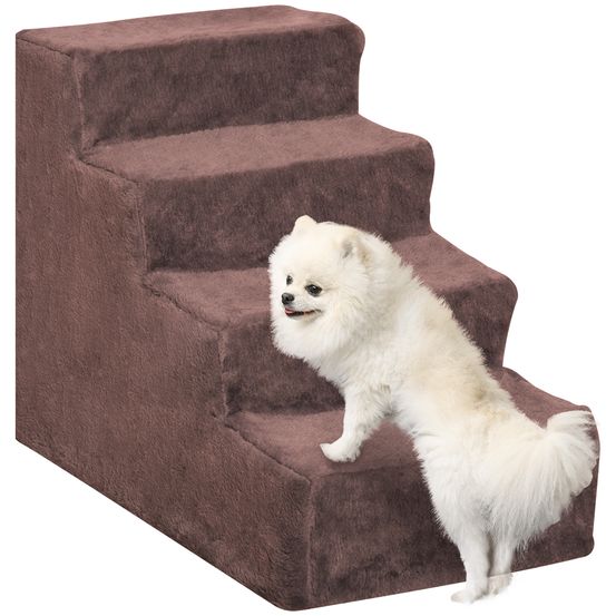 Escalier pour chien en velours animaux âgés 4 marches amovibles 60x35x44cm marron