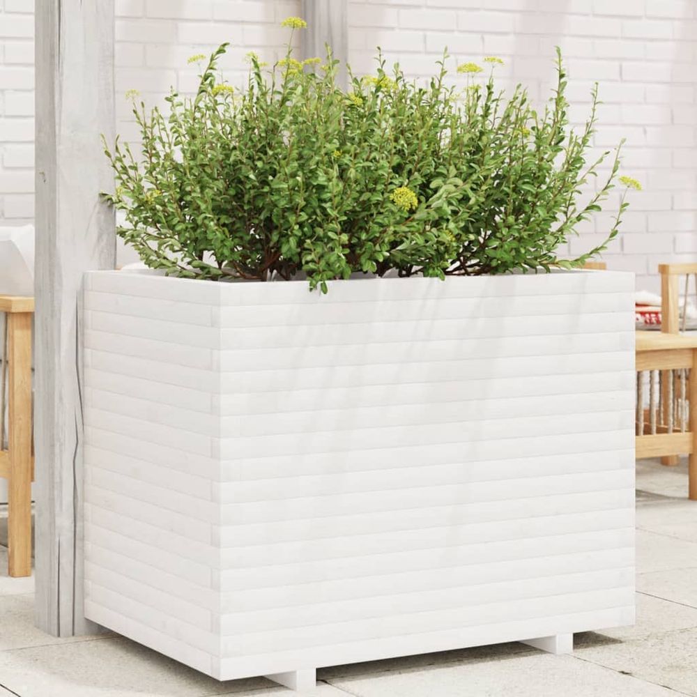 Grande jardinière surélevée en pin massif blanc 90x60x72 cm