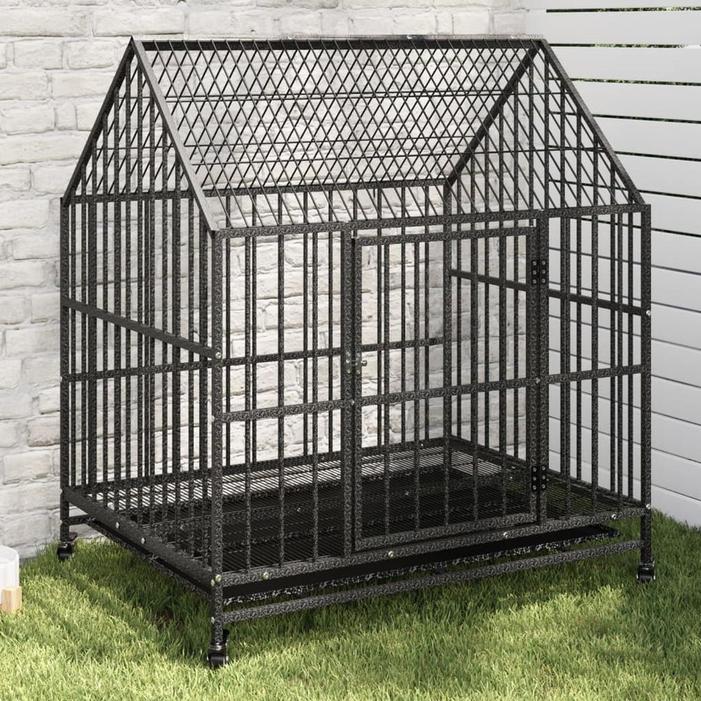 Cage pour chien mobile à roues intérieur et extérieur acier galvanisé