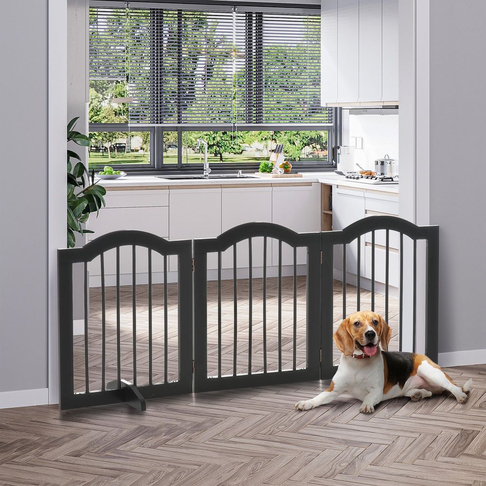 Barrière chien bois pliable 3 panneaux sur pieds modulable noir 155cm - comfortxl pet living