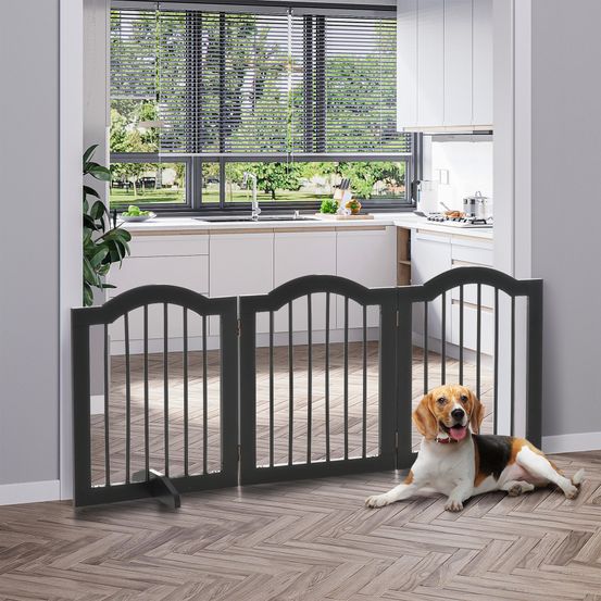 Barrière chien bois pliable 3 panneaux sur pieds modulable noir 155cm - comfortxl pet living