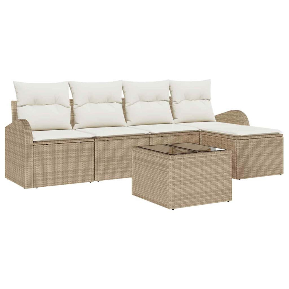 Ensemble de canapés avec coussin 6 pcs beige et blanc polyrotin