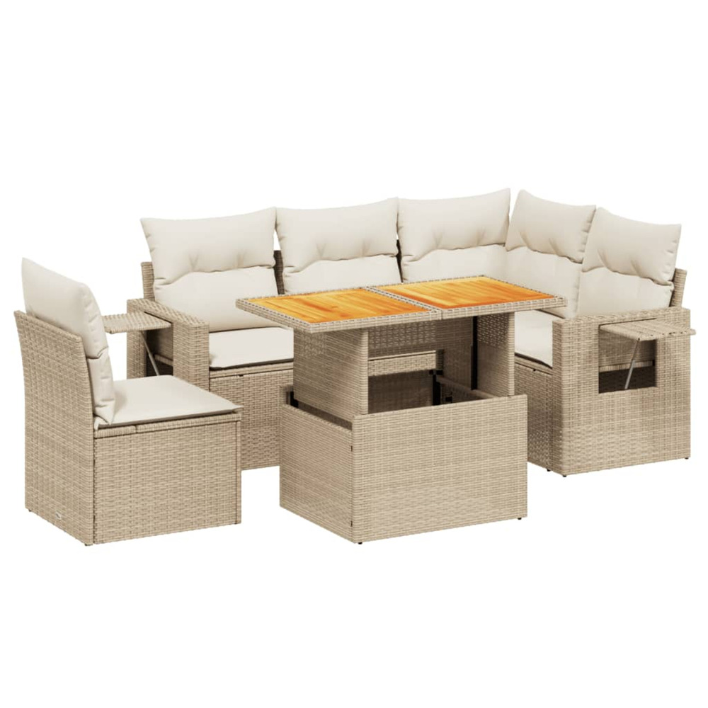Salon de jardin avec coussins 6 pcs beige résine tressée