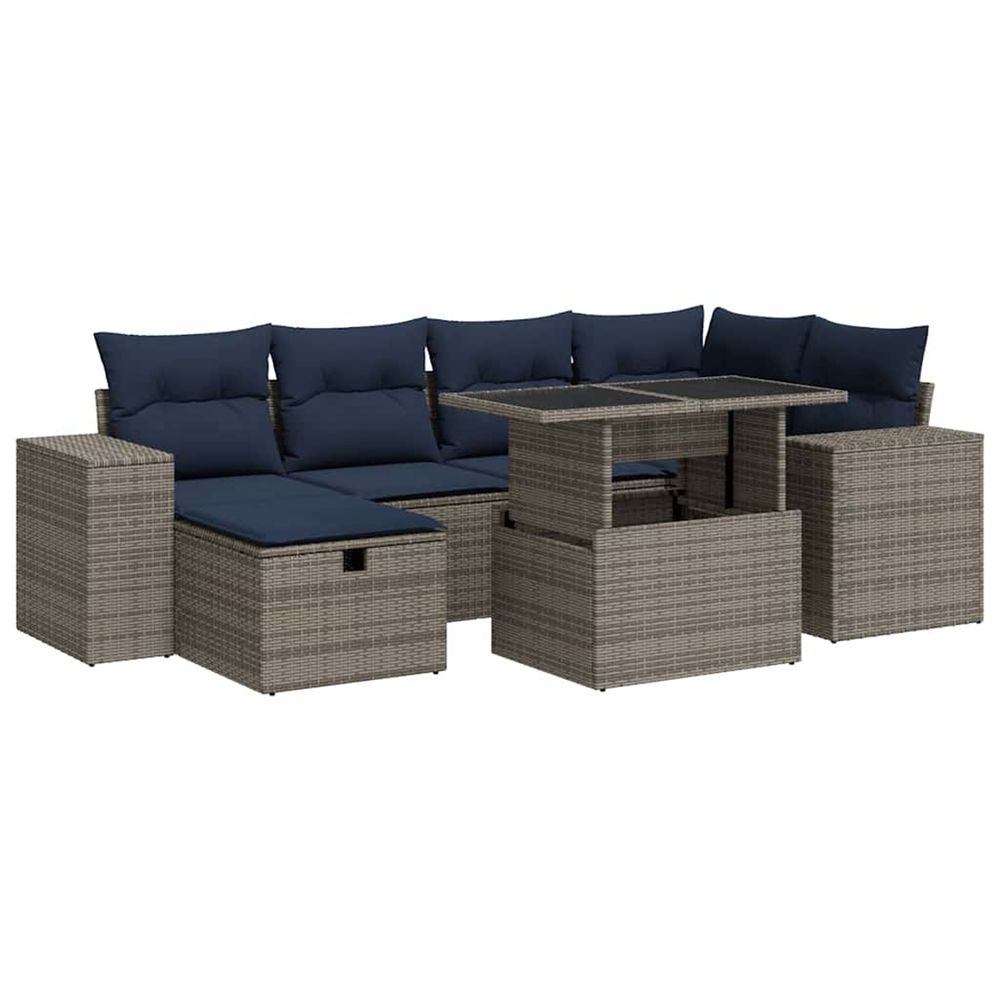 Salon de jardin avec coussins 7pcs marron résine tressée acacia