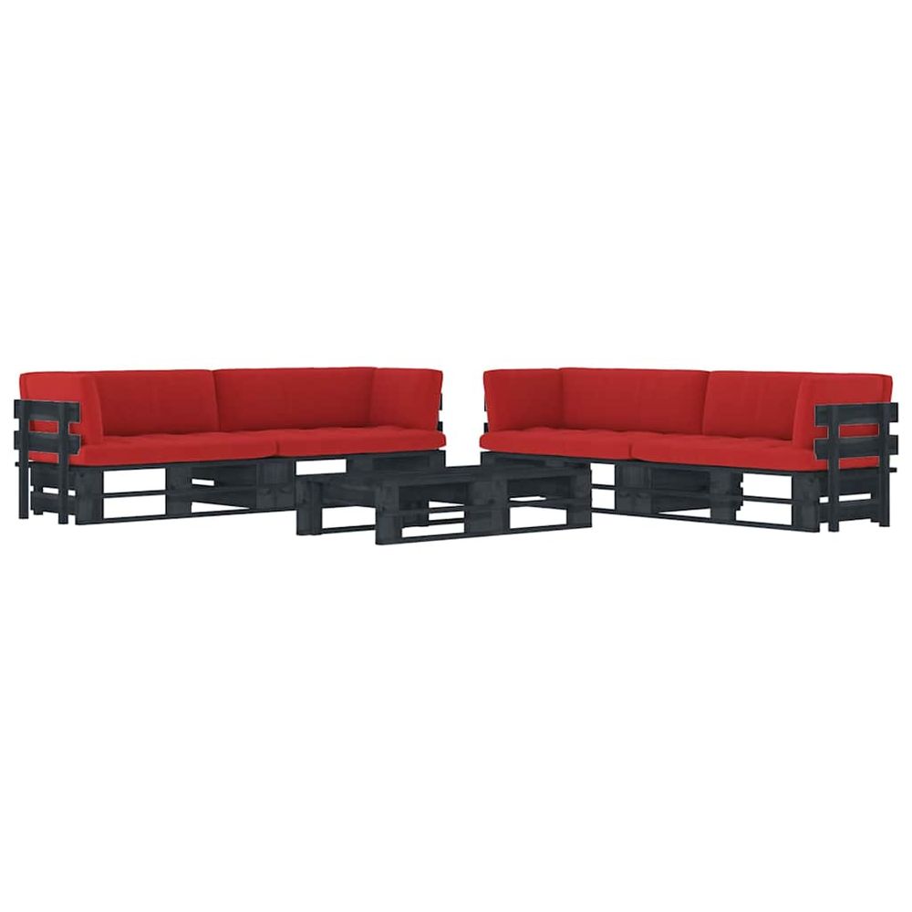 Salon de jardin palette 6pcs avec coussins pin imprégné de noir