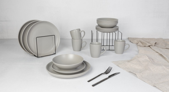 Cosy & trendy service de table en grès, gris, 16 pièces