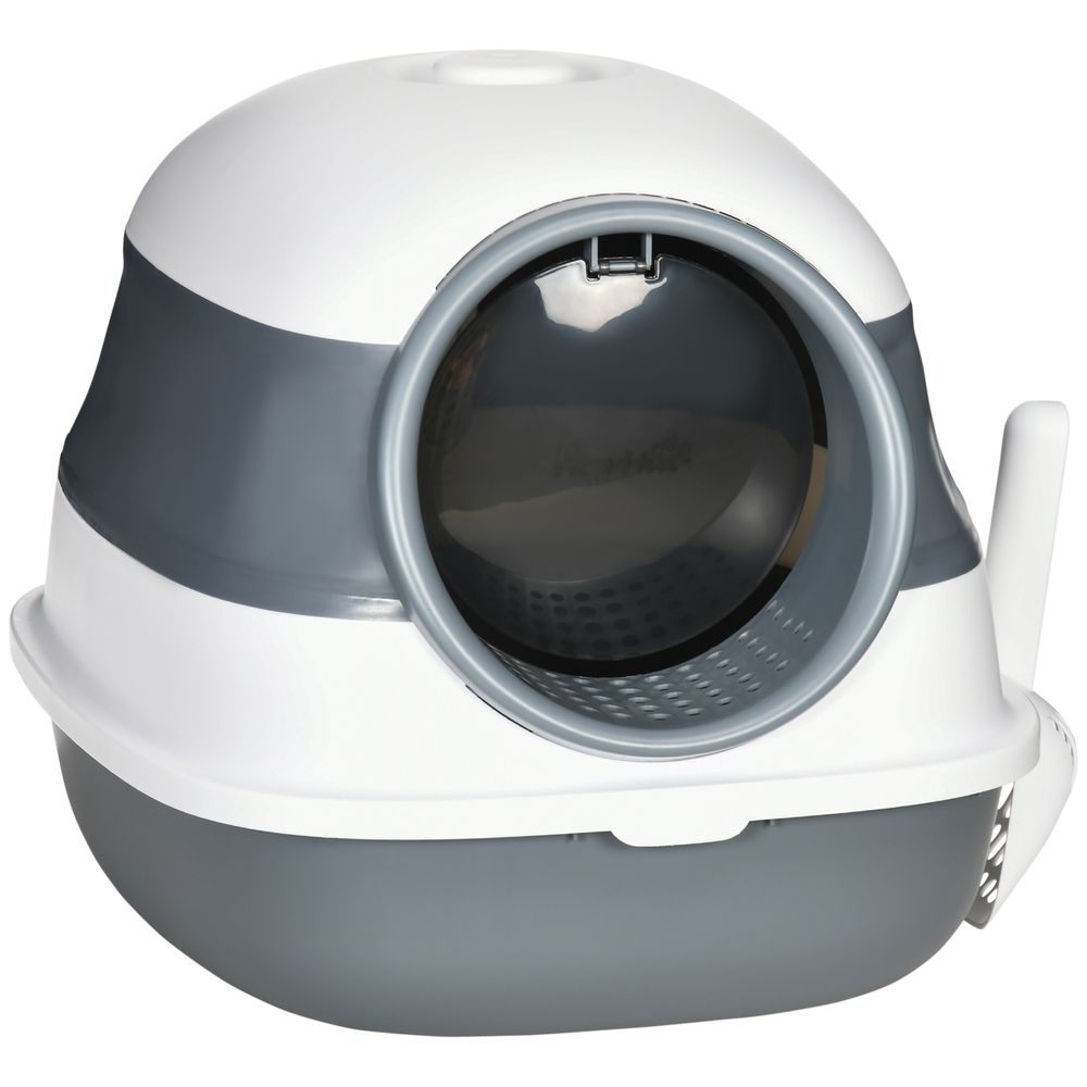 Maison de toilette pliable pour chat en abs anti-odeur avec double entrée et pelle 52x41x38 cm blanc/gris