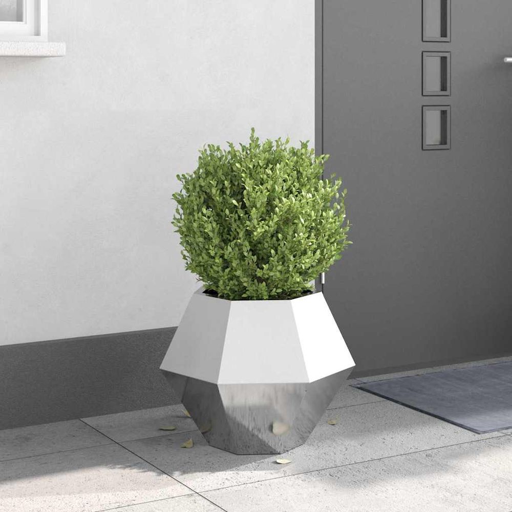 Jardinière carrée acier inoxydable extérieur jardin terrasse argent 50 cm
