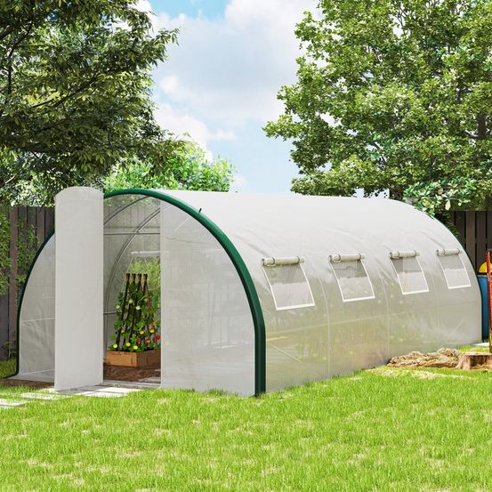 Serre tunnel de jardin pe 140 g/m² 600 x 300 x 200 cm blanc cultures protégées - comfortxl outdoor living