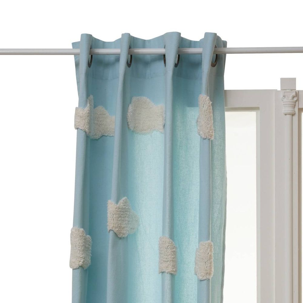 Rideau tufy 260x140cm bleu clair imprimé nuages