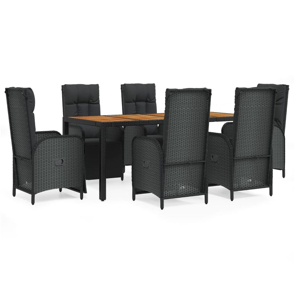 Ensemble à manger de jardin coussins 7pcs noir résine tressée