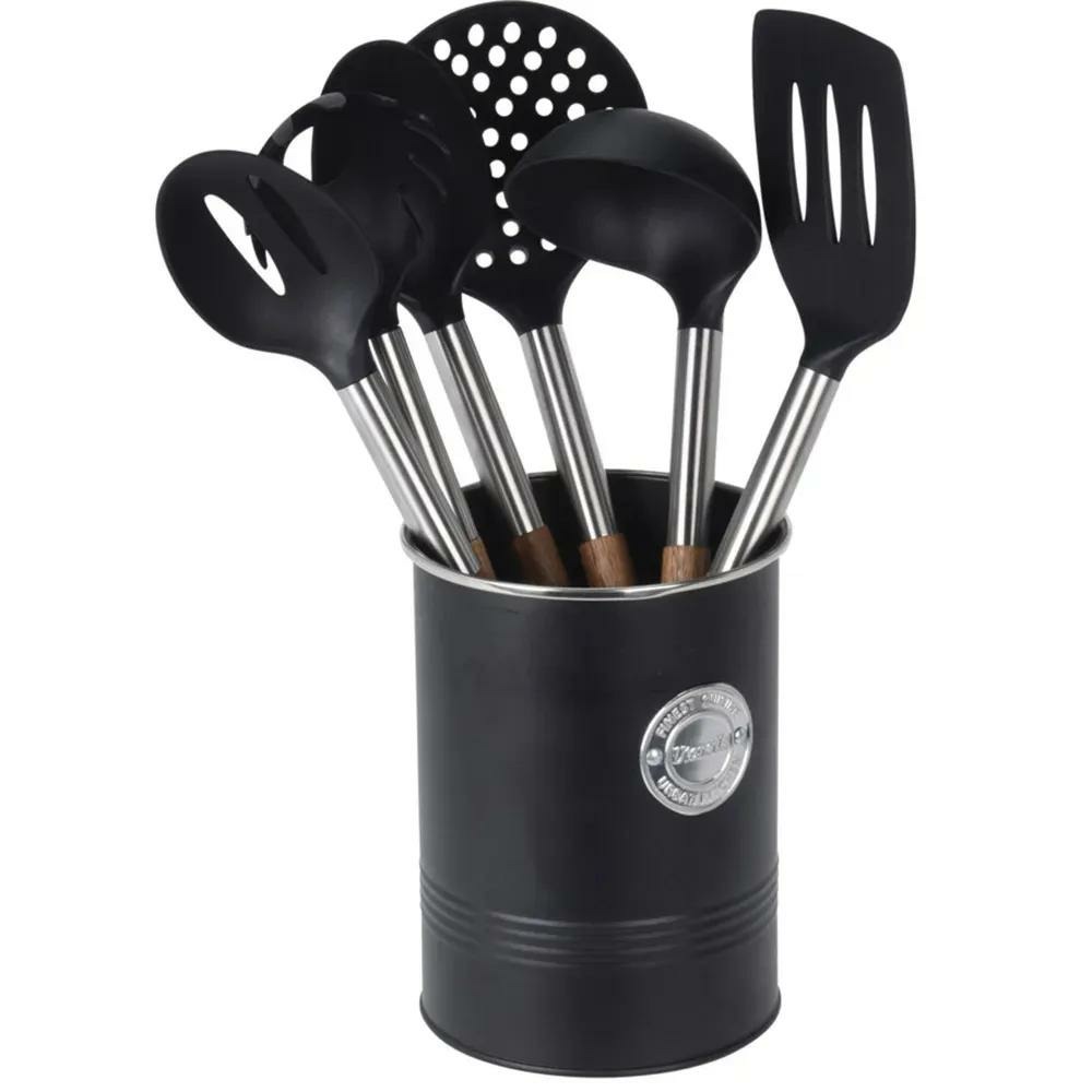 6 ustensiles de cuisine avec support pot