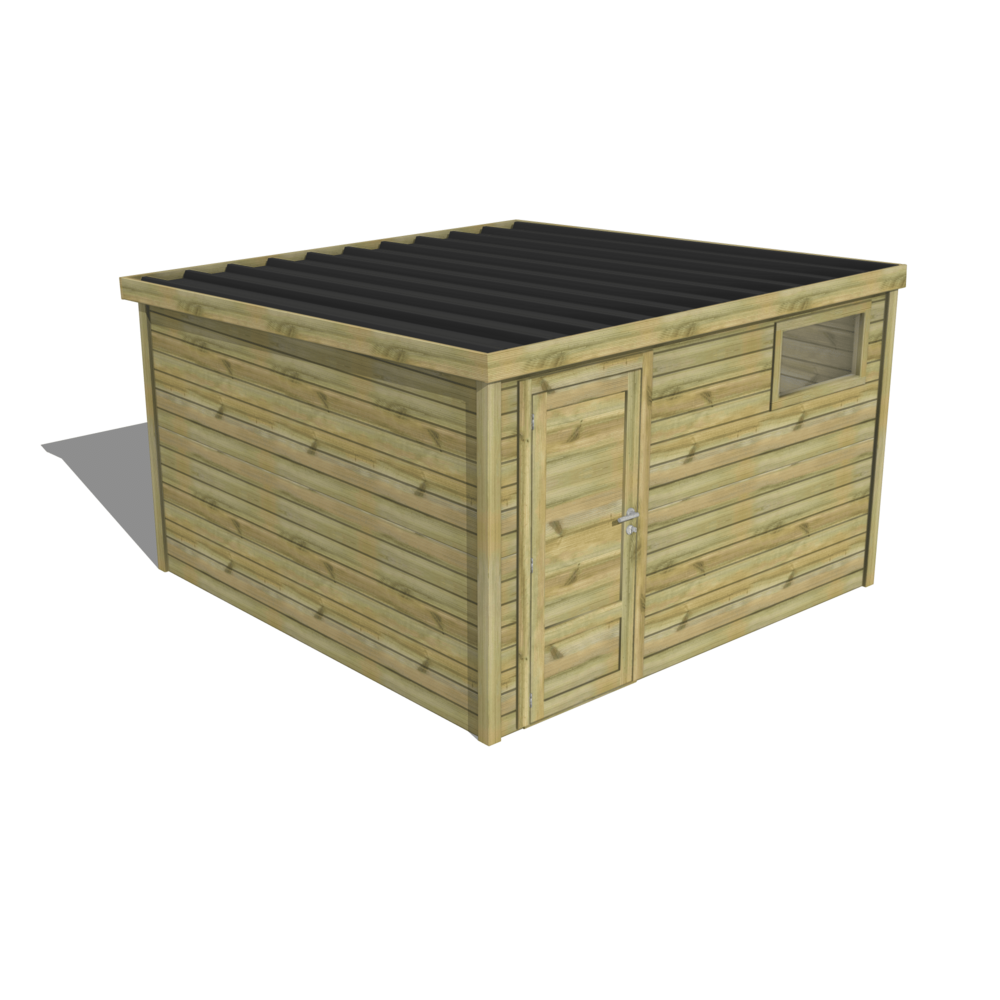 Abri de jardin bois pin traité autoclave 27mm - essentiel - 3,44x3,44m / 12m2 - bac acier - abri français