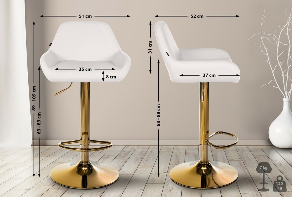 Lot de 2 tabourets de bar braga gold simili cuir
