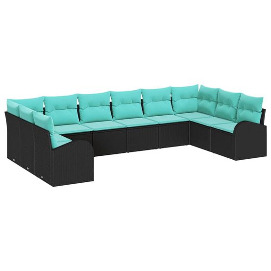 Ensemble de canapé de jardin 10 pc noir et turquoise polyrotin