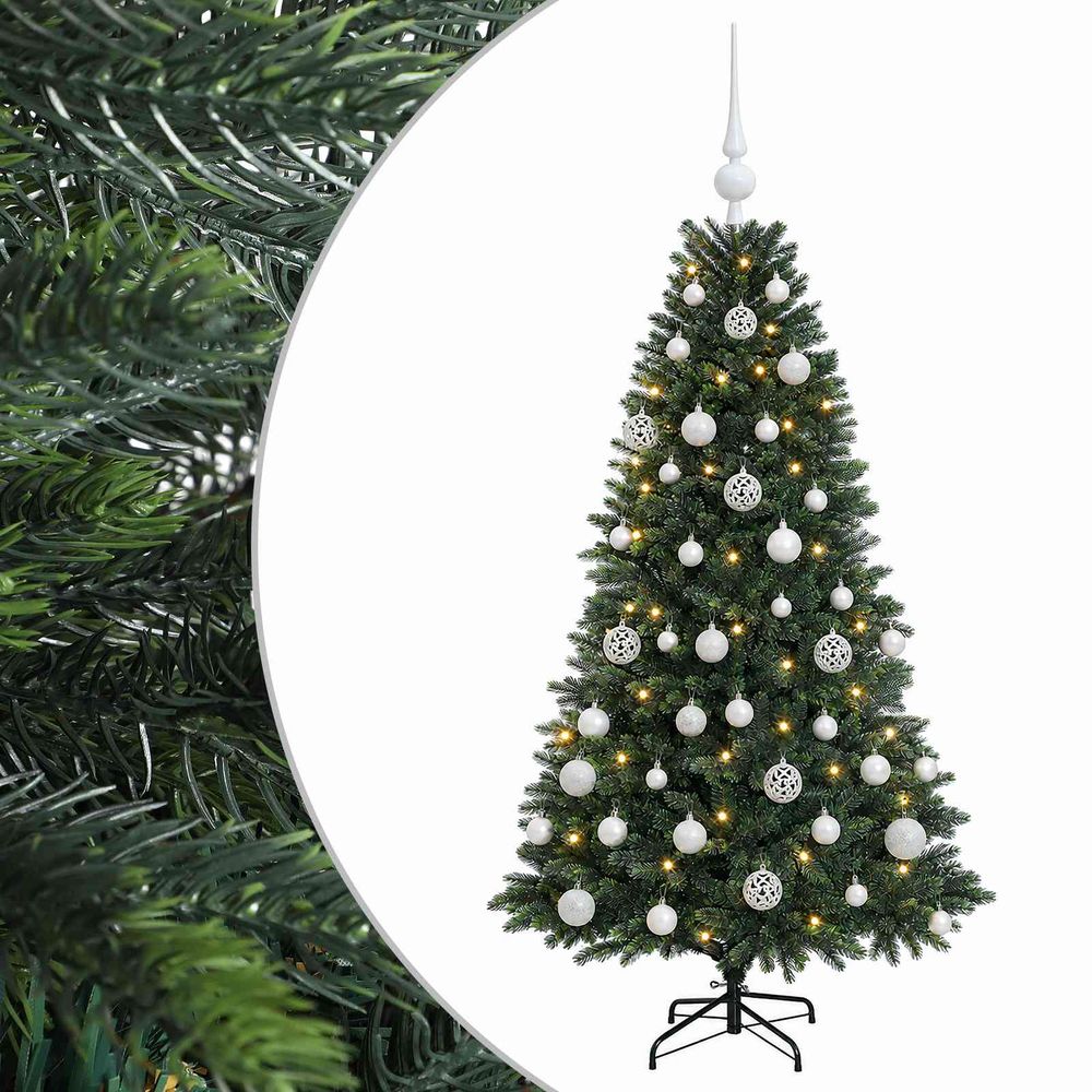 Arbre de noël artificiel avec boule 150 cm 150 led blanc chaud