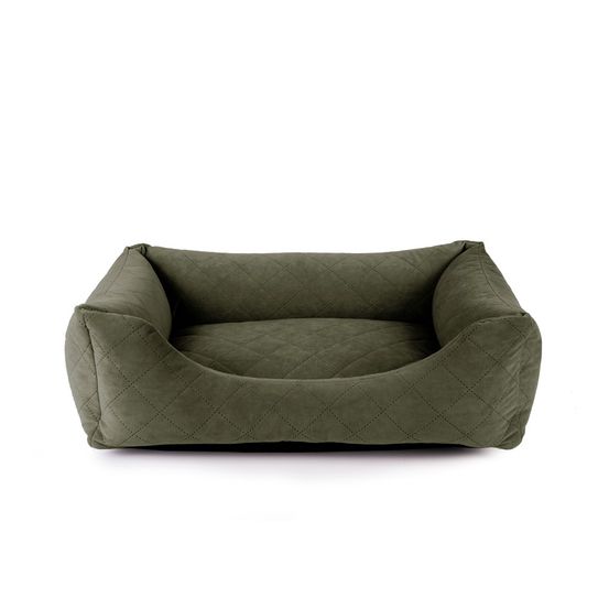 Eiffel - panier pour chien / chat de luxe, orthopédique et déhoussable, en velours kaki, 65x50x18cm
