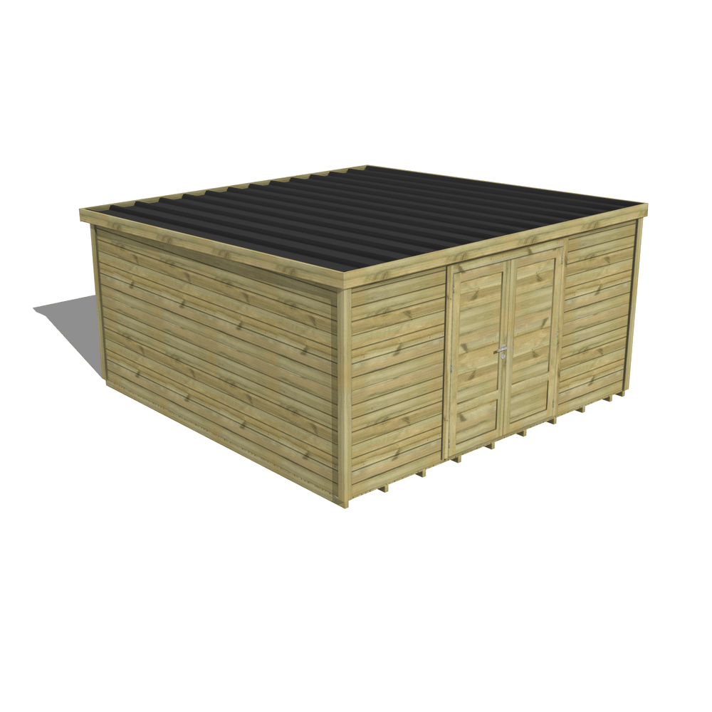 Abri de jardin bois pin traité autoclave 27mm - essentiel - 4,34x4,34m / 19m2 - bac acier - plancher bois