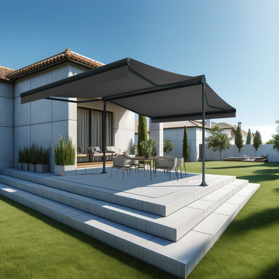 Store banne double pente enargite 4,00x2x3,00 m (manuelle - gris anthracite stucturé ral7016st - gris graphite)