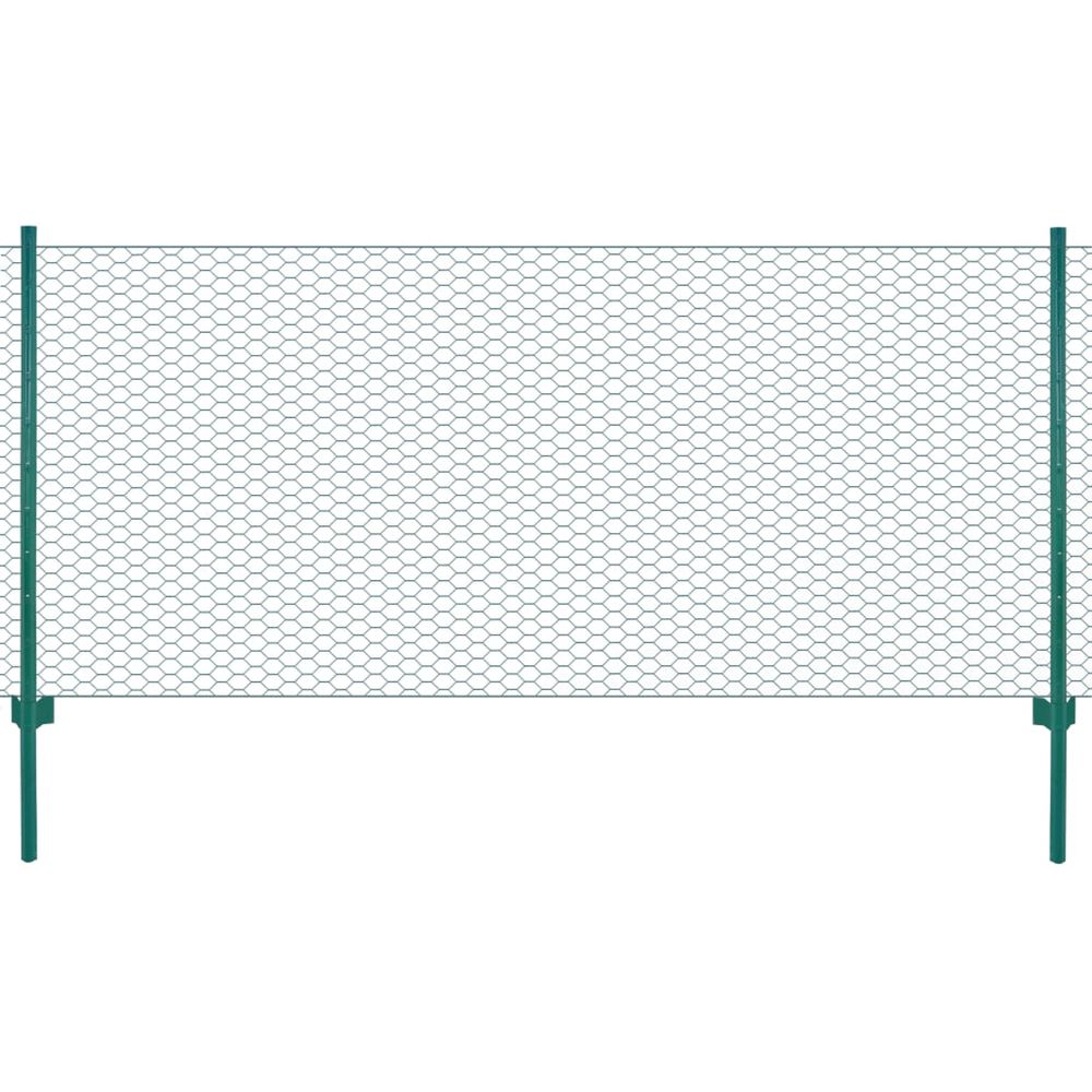 Clôture en grillage métallique avec poteaux acier 25x0,5 m vert