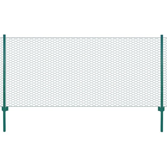 Clôture en grillage métallique avec poteaux acier 25x0,5 m vert