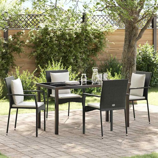 Ensemble de salle à manger pour jardin 5 pcs noir polyrotin