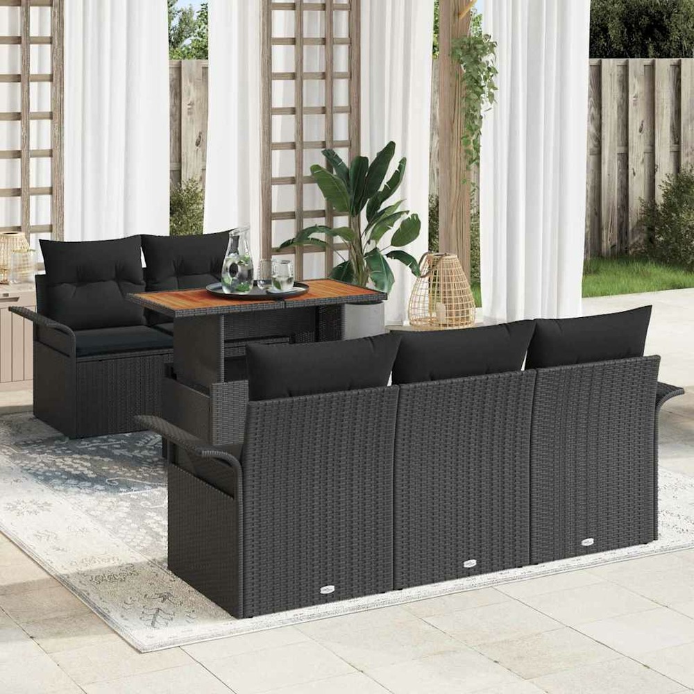 Ensemble de canapé de jardin 6 pcs noir poly rotin