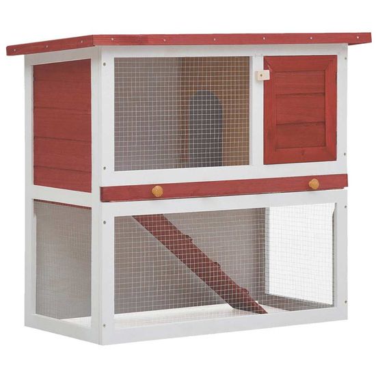 Clapier à lapin en bois avec rampe d'accès pour jardin rouge 90cm