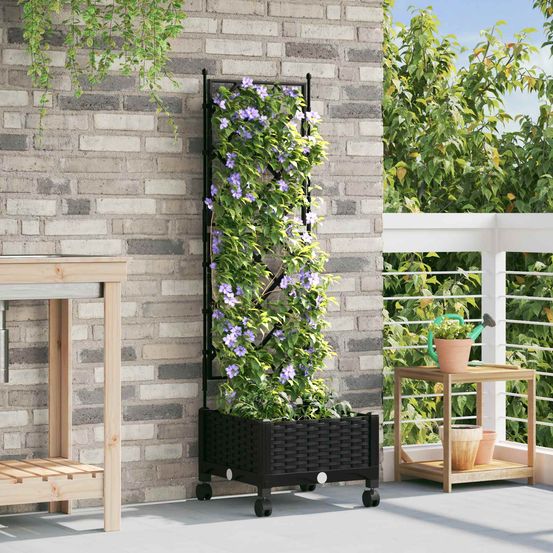 Bac plantes avec treillis polypropylène terrasse moderne grand volume noir 131cm