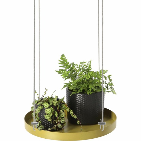 Support à plantes rond à suspendre doré diamètre de 24 cm