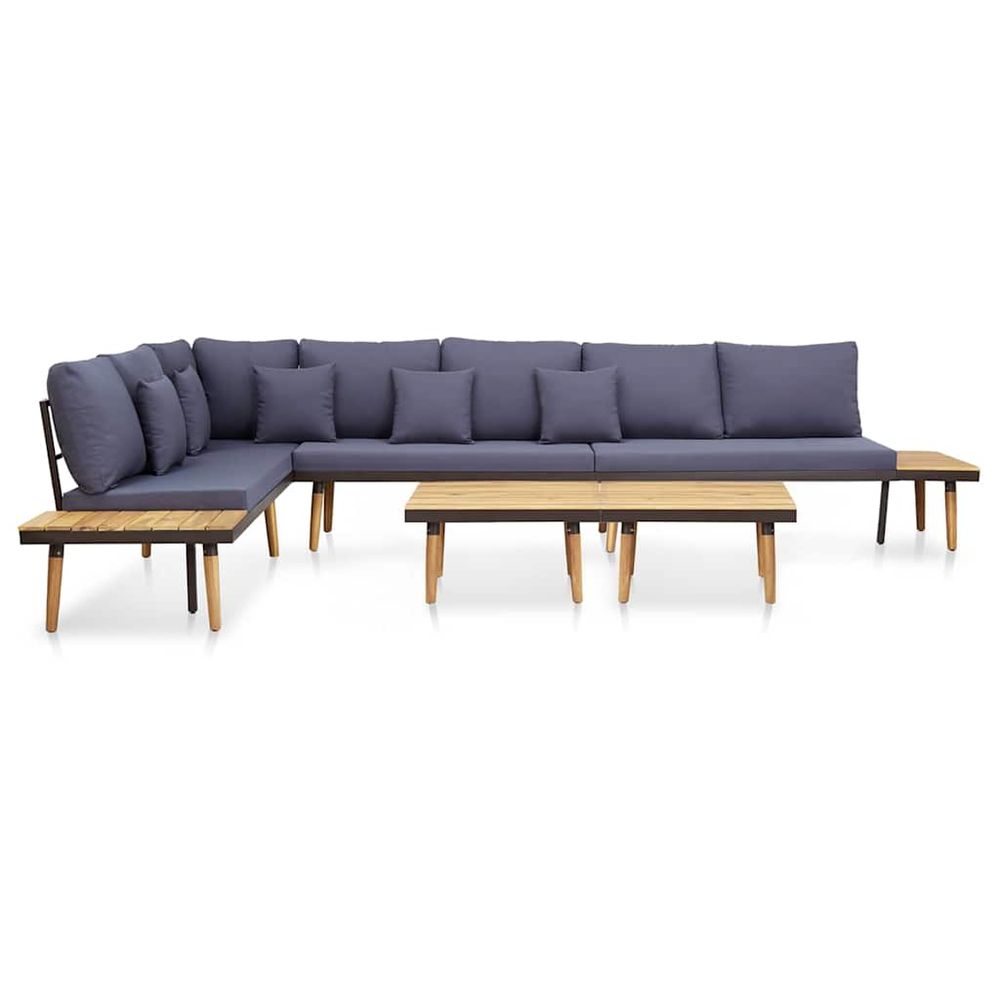 Salon de jardin 7 places avec coussins acacia solide marron