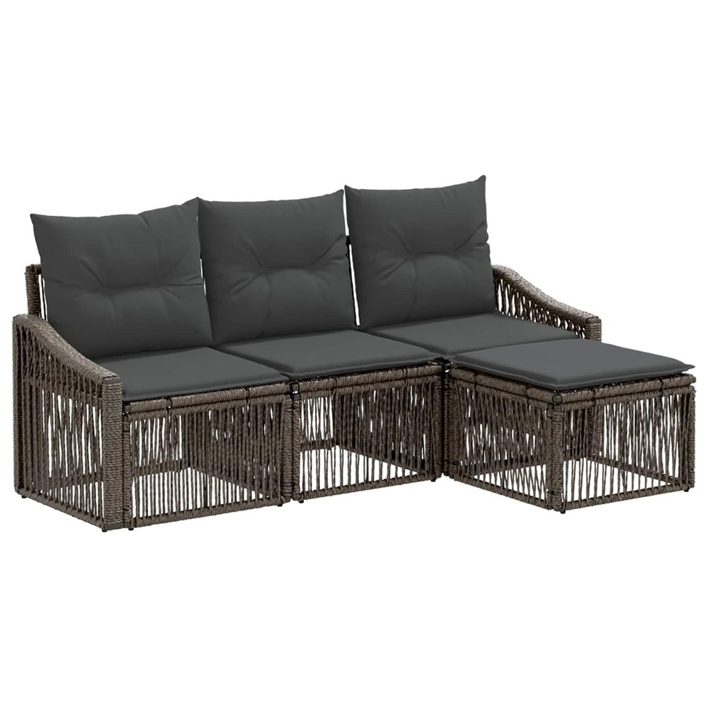 Ensemble de canapé de jardin 4 pc gris polyrotin