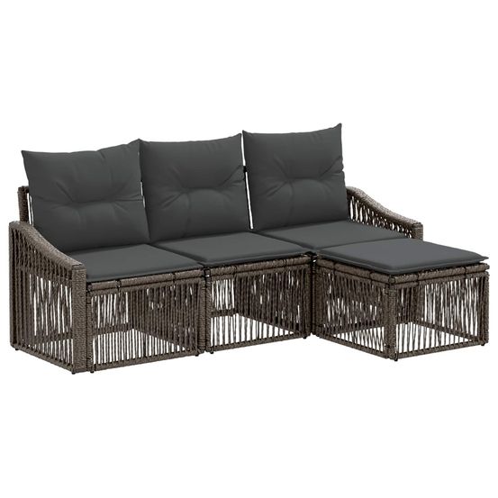 Ensemble de canapé de jardin 4 pc gris polyrotin