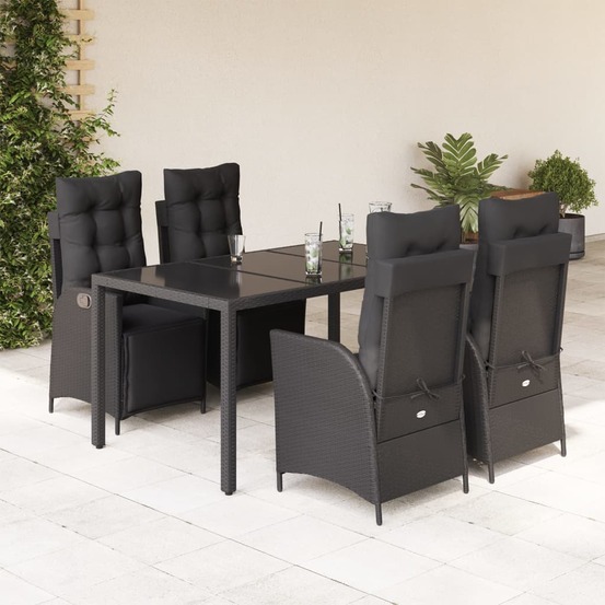 Ensemble à manger de jardin coussins 5pcs noir résine tressée