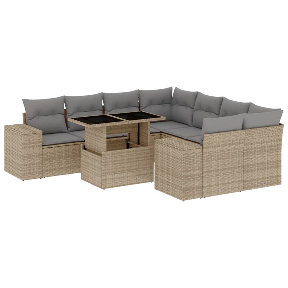 Salon de jardin avec coussins 9 pcs beige résine tressée