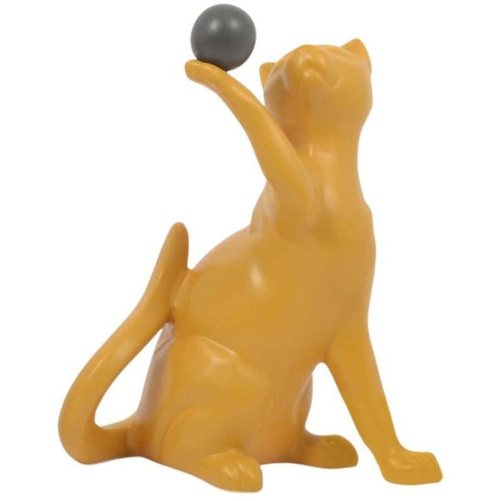 Statuette en céramique chat avec balle shadow jaune