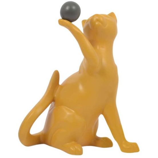 Statuette en céramique chat avec balle shadow jaune