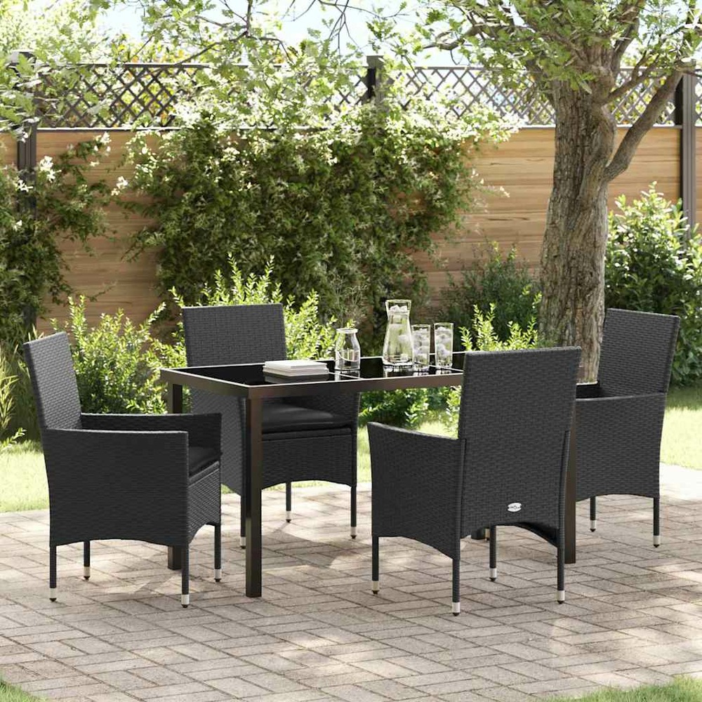 Ensemble de salle à manger pour jardin 5 pcs noir polyrotin