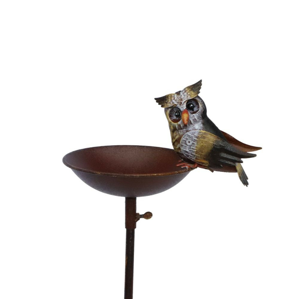 Mangeoire à oiseaux pique jardin abreuvoir hiboux fer marron 125cm