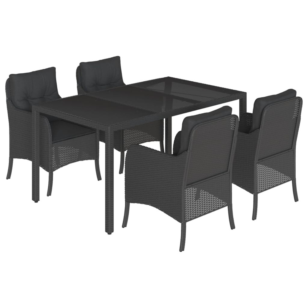 Ensemble à manger de jardin coussins 5pcs noir résine tressée