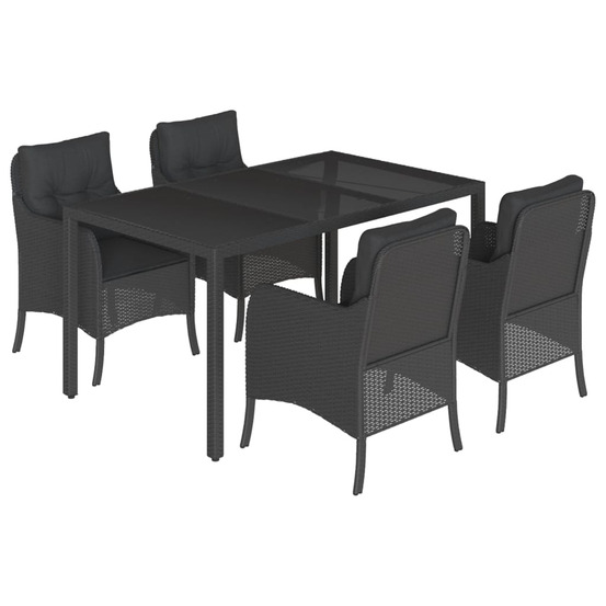 Ensemble à manger de jardin coussins 5pcs noir résine tressée