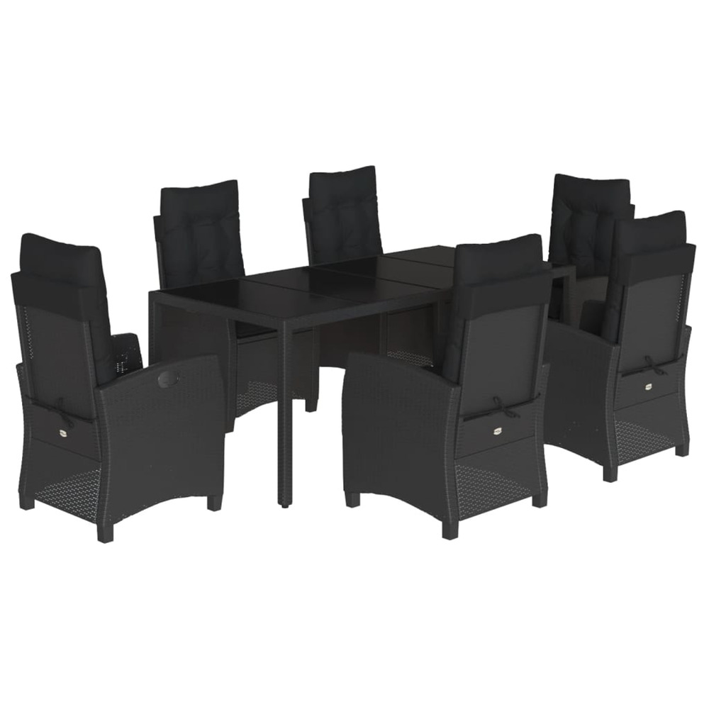 Ensemble à manger de jardin coussins 7pcs noir résine tressée