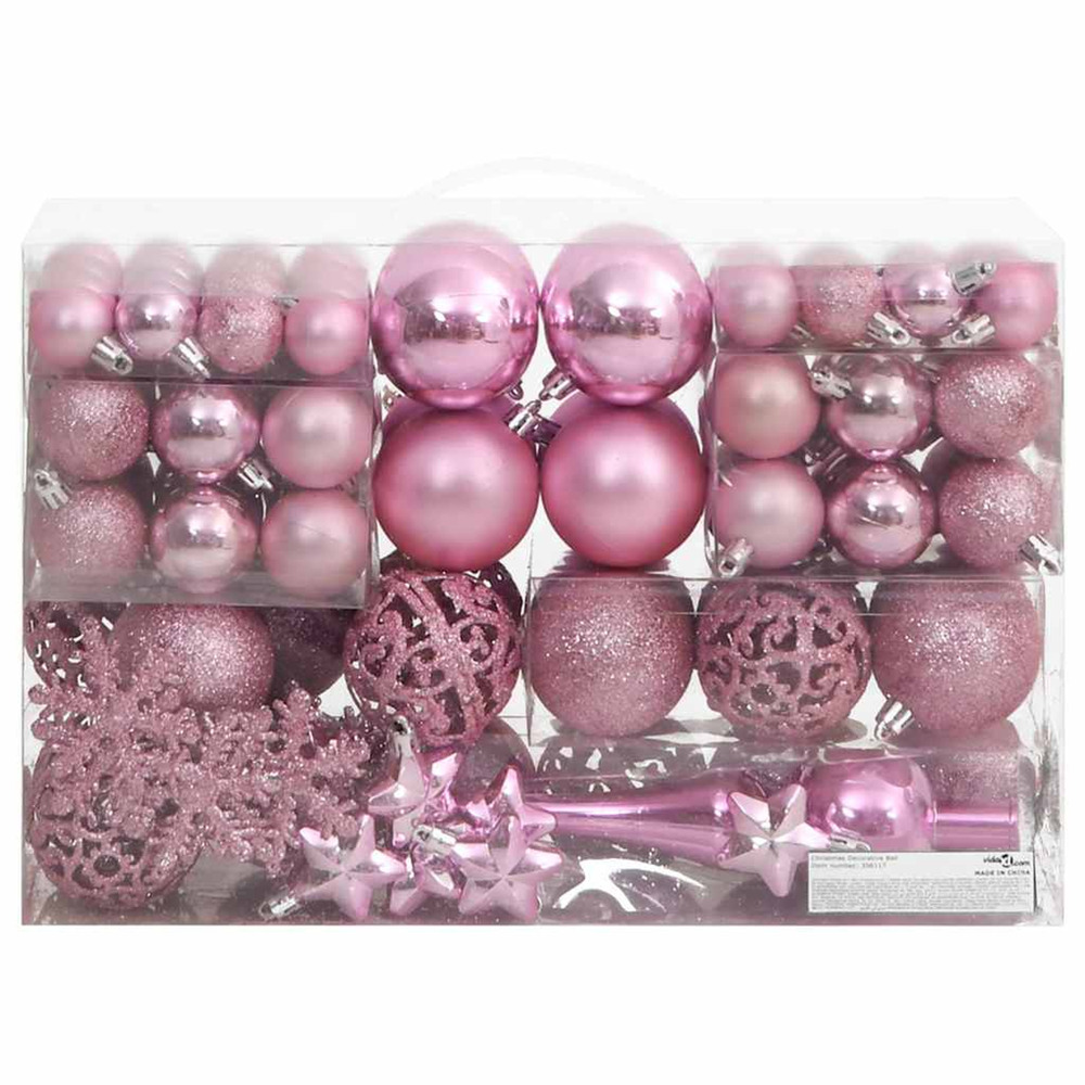 Ensemble de boules de noël 111 pièces rose polystyrène