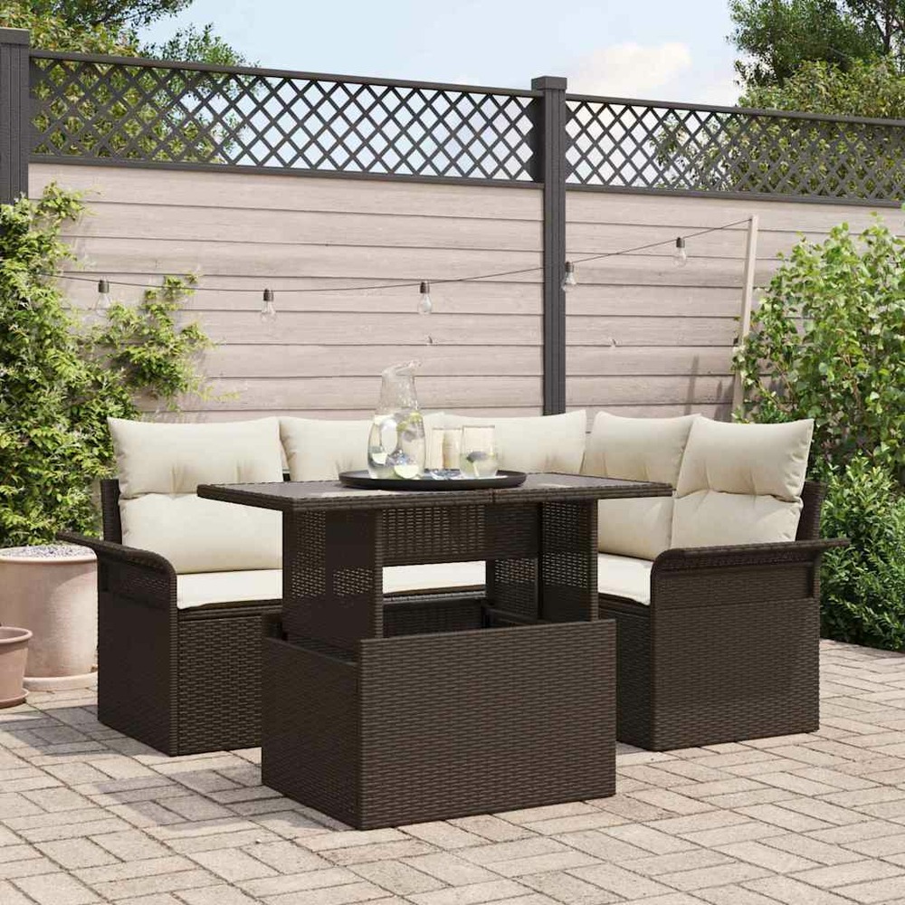 Ensemble de canapé de jardin 5 pcs marron poly rotin