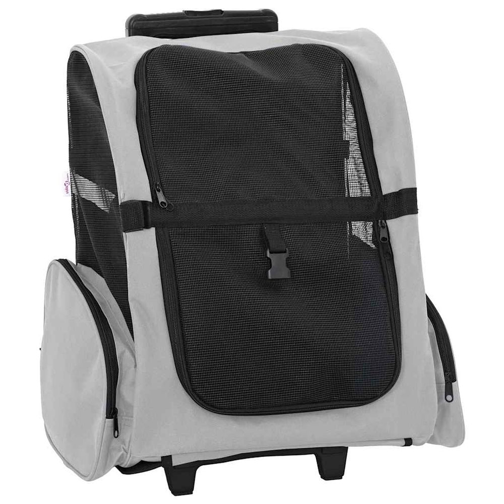 Chariot de transport 3 en 1 tissu oxford pour chien et chat voyage gris